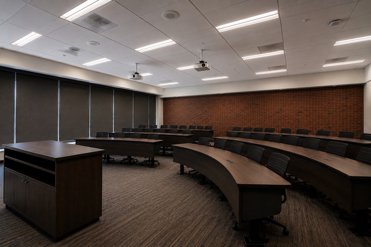 Clean commercial training room prepared for recurring janitorial service