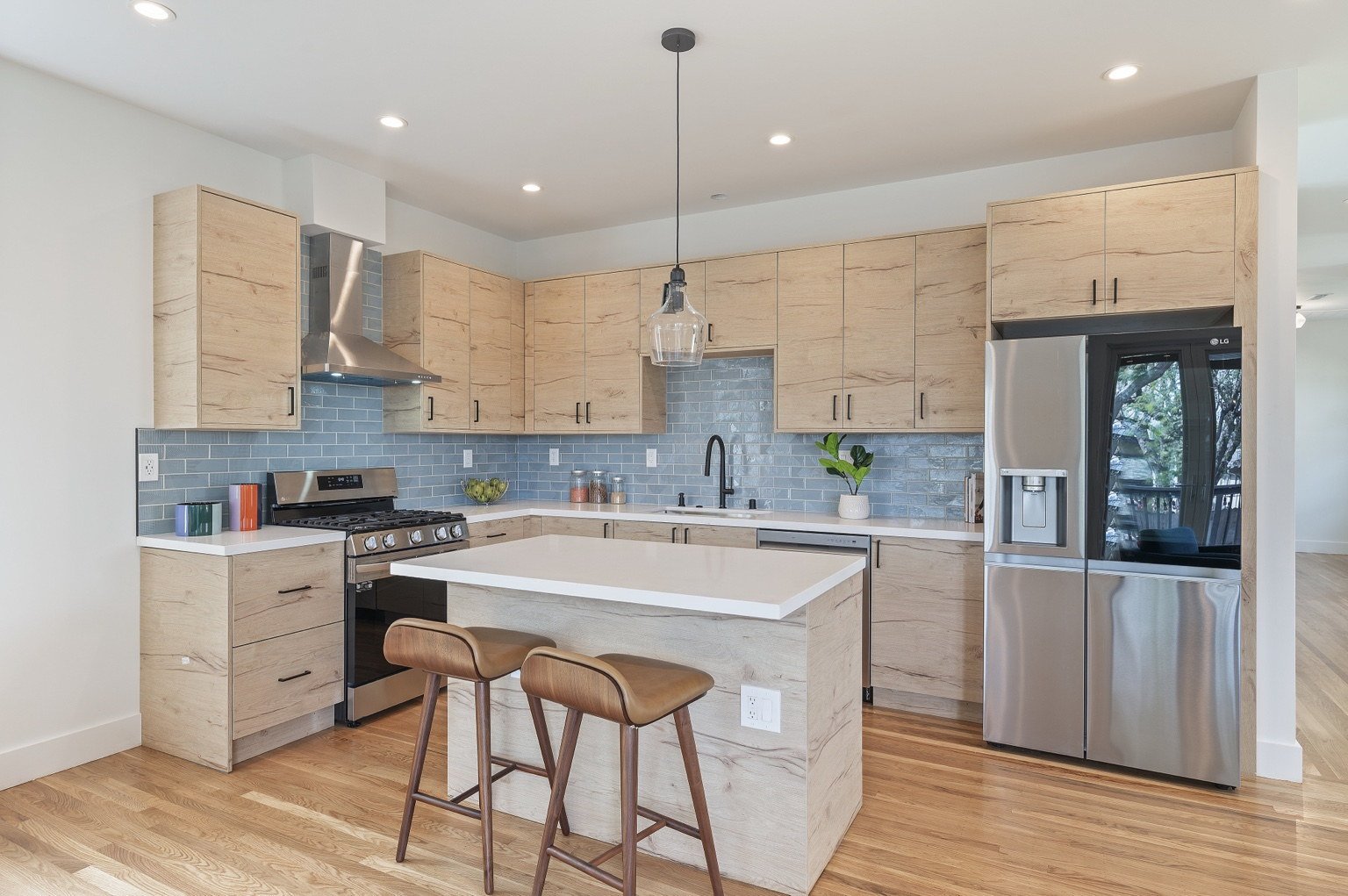 Newly completed kitchen prepared for final post construction cleaning